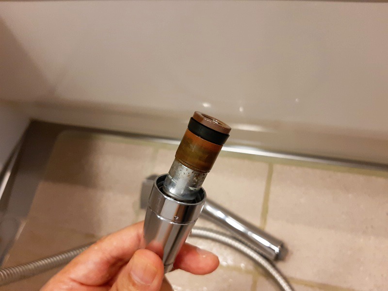 The packing inside the connection between the shower head and the hose
シャワーヘッドとホースの接続部の中に入っているパッキン